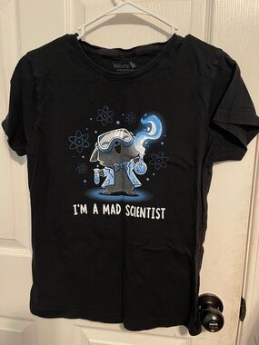 TeeTurtle Black Graphic Tee With Mad Scientist Graphic